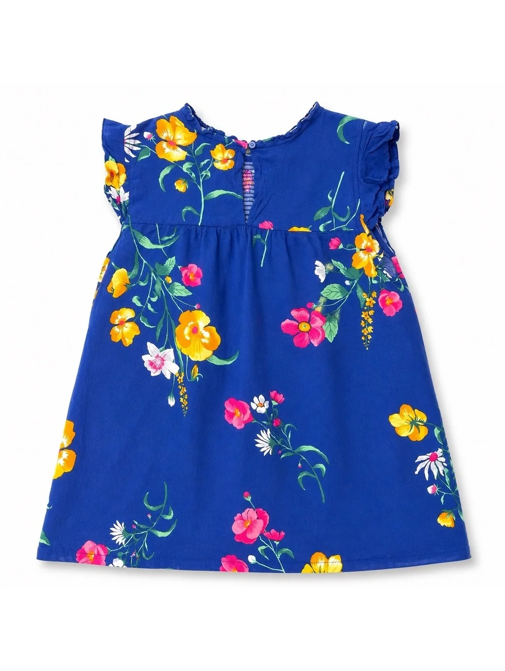 Old Navy Girls Floral Dress Size Large Blue Smocked Flutter Sleeve